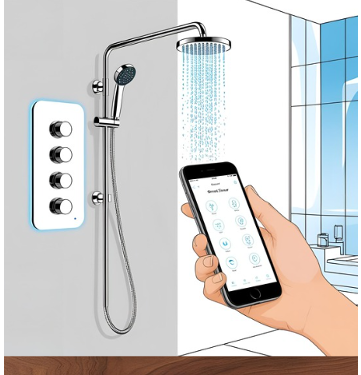 A person using a smart shower to track water usage
